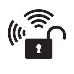 Poster - WiFi-Breach Icon with unlocked padlock and wireless signals  