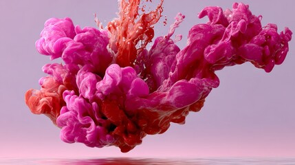 Poster - pink and red cloud of smoke is floating in the air. the smoke is a mix of red and pink colors, creat