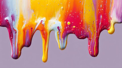 Poster - Painting of a rainbow with yellow, orange, and red colors. The painting has a lot of texture and he is dripping