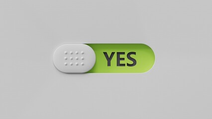 Fototapete - The word Yes written in black letters on wooden blocks. Message spells Yes. Business, motivation and education concept.3D rendering on green background.