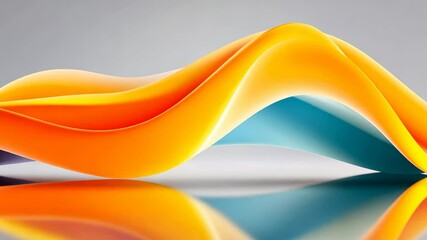 Poster - Colorful wave with a white background. The colors are orange, yellow, and blue. The wave is long and curvy, and it seems to be moving. The image has a dynamic and energetic feel to it