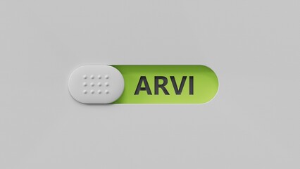 Poster - slide switch with the word arvi. Care concept.close up of slide switch,Business Concept.3D rendering on green background.