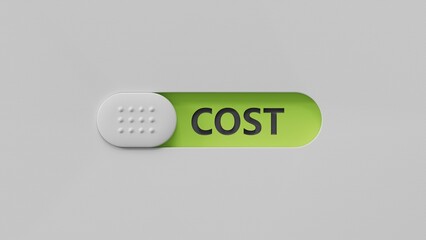 Poster - slide switch with COST business word.close up of slide switch,Business Concept.3D rendering on green background.