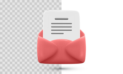 Poster - Pink 3D Envelope With Paper Inside Displayed In Clean Minimal Style. Vector Illustration Of Email Icon For Messages, Notifications, Mailing, UI Design, Web Communication Or Apps.