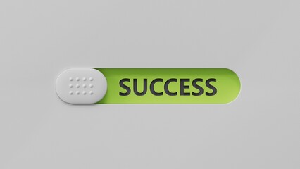 Poster - success.slide switch spelling.Flat lay view from above on green background with slide switch buttons.IT technology concept.3D rendering on green background.