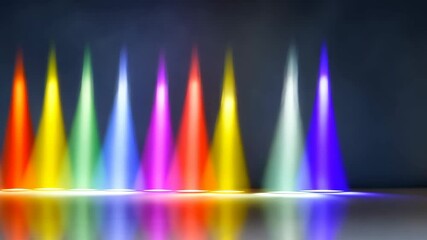 Poster - Series of lights are lined up in a rainbow pattern. The lights are of different colors and are arranged in a row. Concept of harmony and balance, as the colors blend together seamlessly
