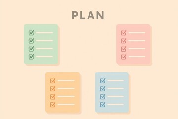 Poster - This minimal productivity dashboard illustrates strategic planning and decision-making through organized pastel checklists enhancing business efficiency and growth
