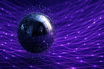 Poster - Innovation and strategy converge as a reflective metallic sphere levitates above a purple fiber optic mesh symbolizing business growth and decision-making in a dynamic technological environment