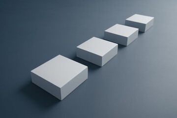 Poster - A diagonal perspective shot features four angled blocks symbolizing business strategy and decision-making steps that lead to growth and innovation