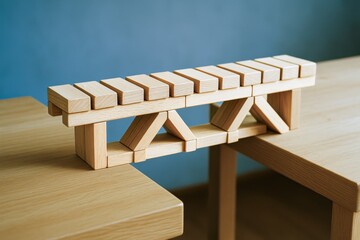 Poster - This wooden bridge model symbolizes strategy and decision-making by connecting gaps with precise alignment to promote business growth and leadership efficiency
