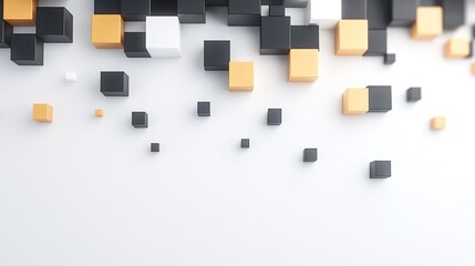 Poster - Abstract Composition of Black and Gold Cubes on White Background