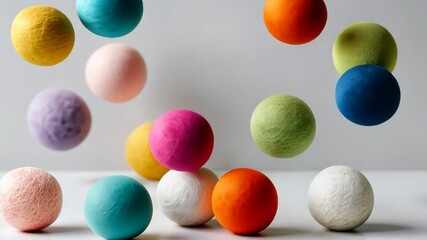 Poster - Bunch of colorful balls are floating in the air. The balls are of different colors and sizes, creating a vibrant and lively atmosphere. Concept of playfulness and joy
