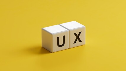 Fototapete - word ux with wooden cubes.close up of wooden cubes,Business Concept.3D rendering on yellow background.