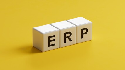 Fototapete - wooden cubes with erp text. Financial, marketing.close up of wooden cubes,Business Concept.3D rendering on yellow background.