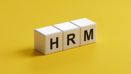 Poster - wooden cubes with hrm text. Financial, marketing.close up of wooden cubes,Business Concept.3D rendering on yellow background.