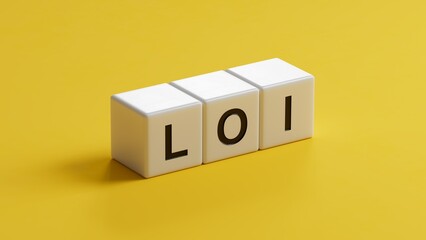 Poster - wooden cubes with loi text. Financial, marketing.close up of wooden cubes,Business Concept.3D rendering on yellow background.