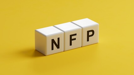 Poster - Word NFP. Wooden small wooden cubes with letters with copy space available.close up of wooden cubes,Business Concept.3D rendering on yellow background.