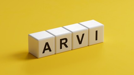 Poster - wooden cubes with the word arvi. Care concept.close up of wooden cubes,Business Concept.3D rendering on yellow background.