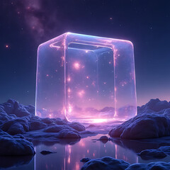 Wall Mural - glossy fantasy chest emitting a tranquil universe filled with colorful stars and swirling nebulae, d