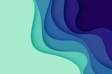Wall Mural - realistic green and blue gradient colorful paper cut wave vector abstract background