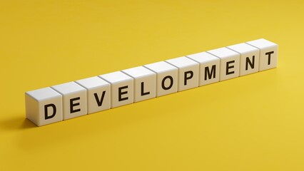 Poster - development.3D illustration of wooden cubes.close up of wooden cubes,3D rendering on yellow background.