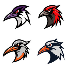 Poster - Illustration of four stylized bird heads in different colors on a white background design element