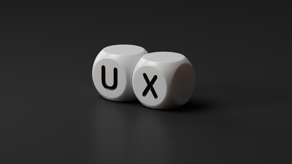 Fototapete - word ux with wooden dice.close up of wooden dice,Business Concept.3D rendering on black background.