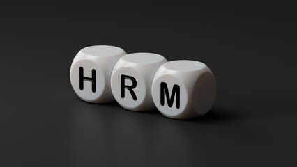 Poster - wooden dice with hrm text. Financial, marketing.close up of wooden dice,Business Concept.3D rendering on black background.