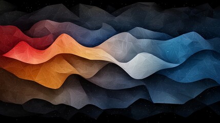 Poster - Abstract Dark Gradient Background with Wavy Triangles and Stars