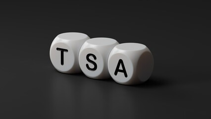 Poster - wooden dice with TSA, tax sheltered annuary text. Financial, Management, Economic.close up of wooden dice,Business Concept.3D rendering on black background.