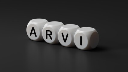 Poster - wooden dice with the word arvi. Care concept.close up of wooden dice,Business Concept.3D rendering on black background.