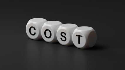 Poster - wooden dice with COST business word.close up of wooden dice,Business Concept.3D rendering on black background.
