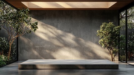 Poster - Warm-Toned Minimalist Room with Rectangular Platform