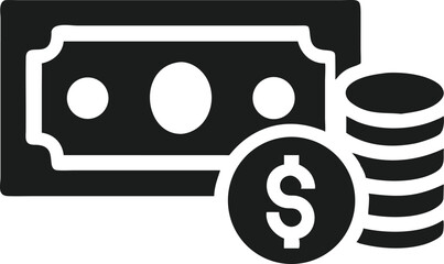 Poster - Simple black and white money and currency icons representing financial concepts