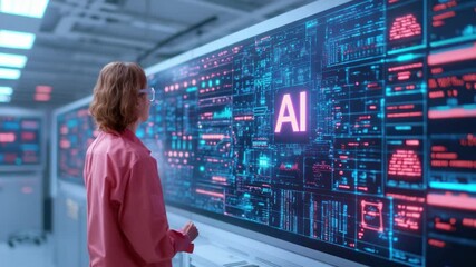 Poster - Visionary of AI in Data Center: A person contemplates a large data center, immersed in a sea of AI, algorithms, and cutting-edge technology. It is a captivating view into the future of innovation.
