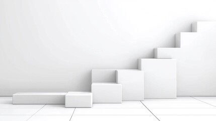 Poster - White Architectural Niche with Asymmetrical Steps and Cubes