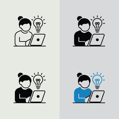 Fototapete - Woman working on laptop with lightbulb idea isolated on white background