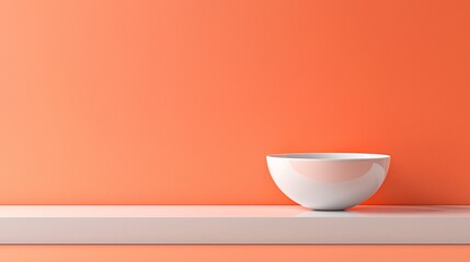 Poster - White Bowl on White Surface Against Orange Background