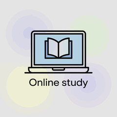 Poster - Laptop with an open book on the screen representing online study isolated on white background.