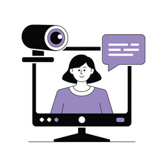 Fototapete - Woman on computer with webcam for online video call isolated on white background