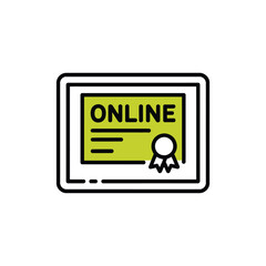 Poster - Online certificate icon isolated on white background, representing digital education, e-learning, and achievement in online courses and programs