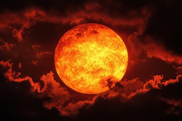 Poster - Vivid sunrise timelapse with a large sun emerging behind clouds in a dramatic display of colors, Big Sun with Clouds sunrise timelapse