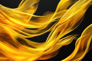 Poster - Vivid yellow flames dancing against a dark backdrop showcasing dynamic energy and movement, Yellow flames on a black background 3d illustration