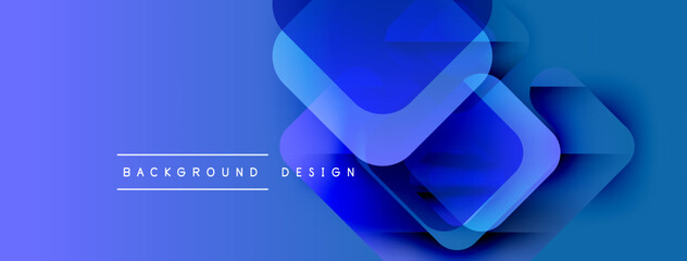 Poster - Abstract blue gradient background. Overlapping squares create dynamic visual effect. Text reads background design. Modern, clean aesthetic.