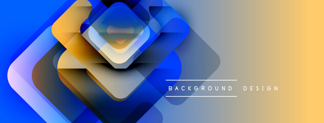 Poster - Abstract geometric shapes overlap, creating vibrant blue, orange gradient. Modern design element for backgrounds, presentations.