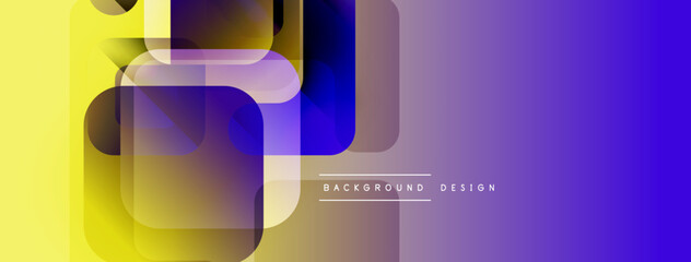 Aufkleber - Abstract geometric shapes overlap. Yellow, blue, purple gradients create modern design. Minimal text reads background design.