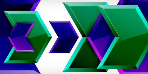 Poster - Abstract geometric shapes, vibrant colors, dynamic composition. Green, purple, cyan elements create modern visual effect.