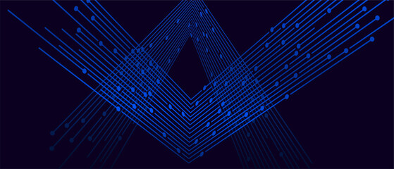 Poster - Blue lines converge, forming geometric shapes on dark background