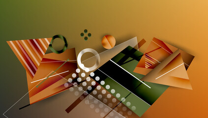 Leinwandbilder - Abstract composition. Geometric shapes overlap, creating dynamic visual effect. Warm colors dominate, with subtle gradients. Modern design.