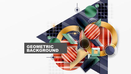 Fototapete - Abstract geometric composition. Overlapping shapes, vibrant colors, modern design. Minimalist aesthetic, dynamic visual elements.